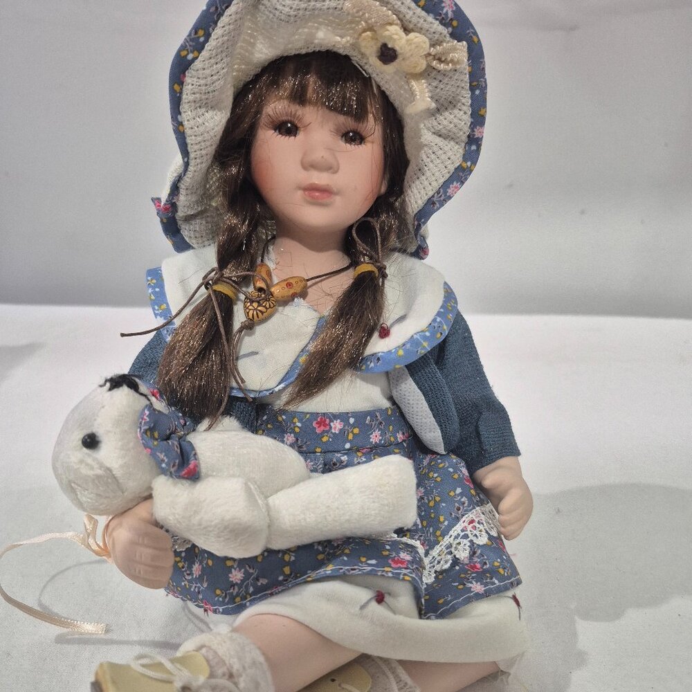 Collections Etc Sitting Porcelain Doll "Elizabeth Collection" w/ Hat 27674 New